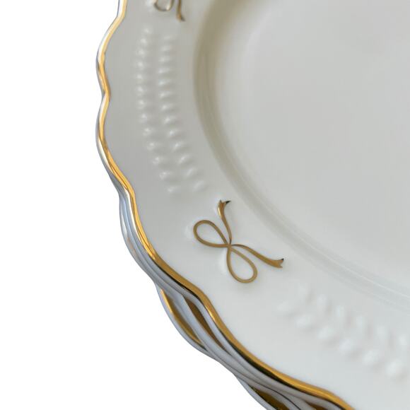 Yedi GOLD BOW Side Plates Set of 4 Ceramic 8in Holiday Glam White New - Picture 10 of 16